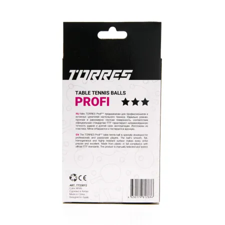 Мяч для наст. тенниса TORRES Profi 3*, TT23012, диам. 40+мм, упак. 6 шт, белый за 338.30 ₽ купить в Новокузнецке
