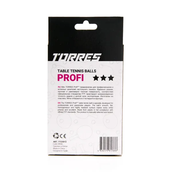 Мяч для наст. тенниса TORRES Profi 3*, TT23012, диам. 40+мм, упак. 6 шт, белый за 338.30 ₽ в Новокузнецке