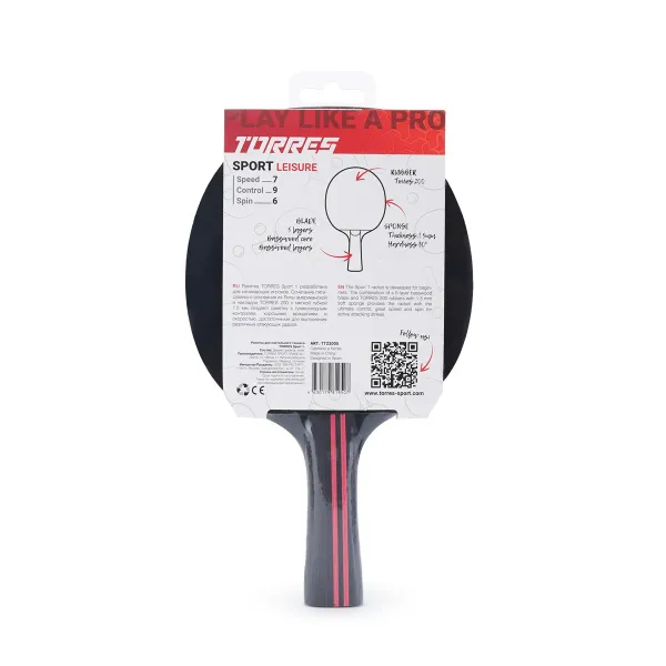 Ракетка для н/т TORRES Sport 1*, TT23005 для любителей, накладка 1,5 мм, конич. ручка за 991.10 ₽ в Новокузнецке
