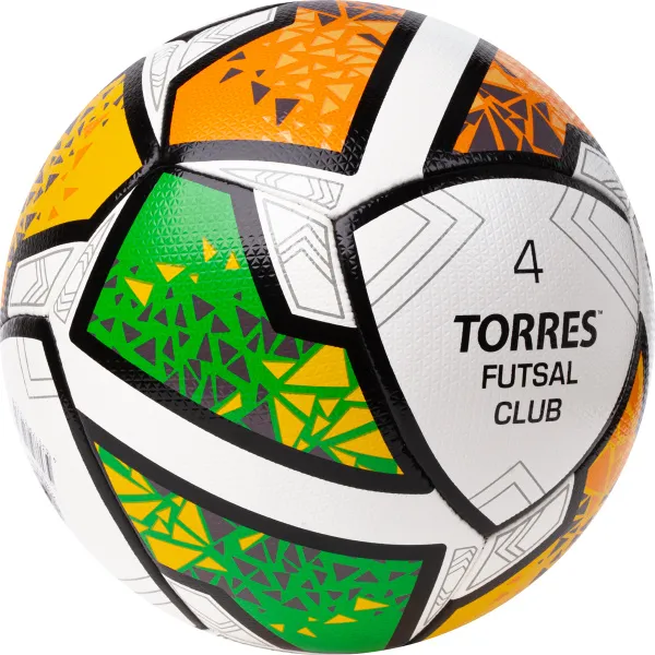Мяч футзал. TORRES Futsal Club, FS323764, р.4, 10 пан. ПУ, 4 под. сл, гибрид. сш. бело-зел-оранж за 2&nbsp;264.40 ₽ в Новокузнецке